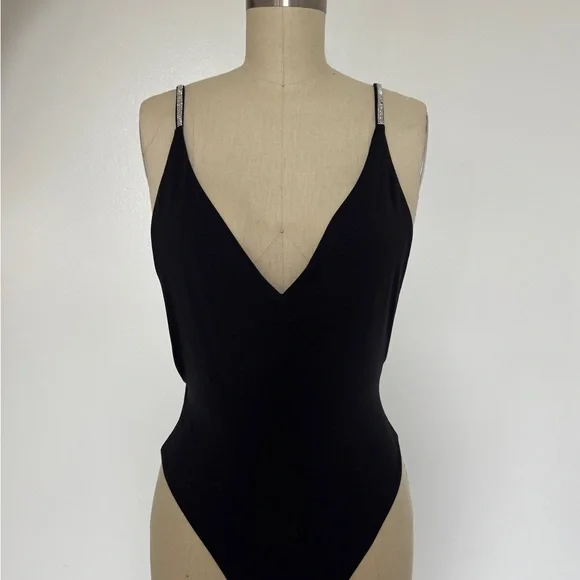 Black V-Neck Swimsuit - Picture 2 of 4